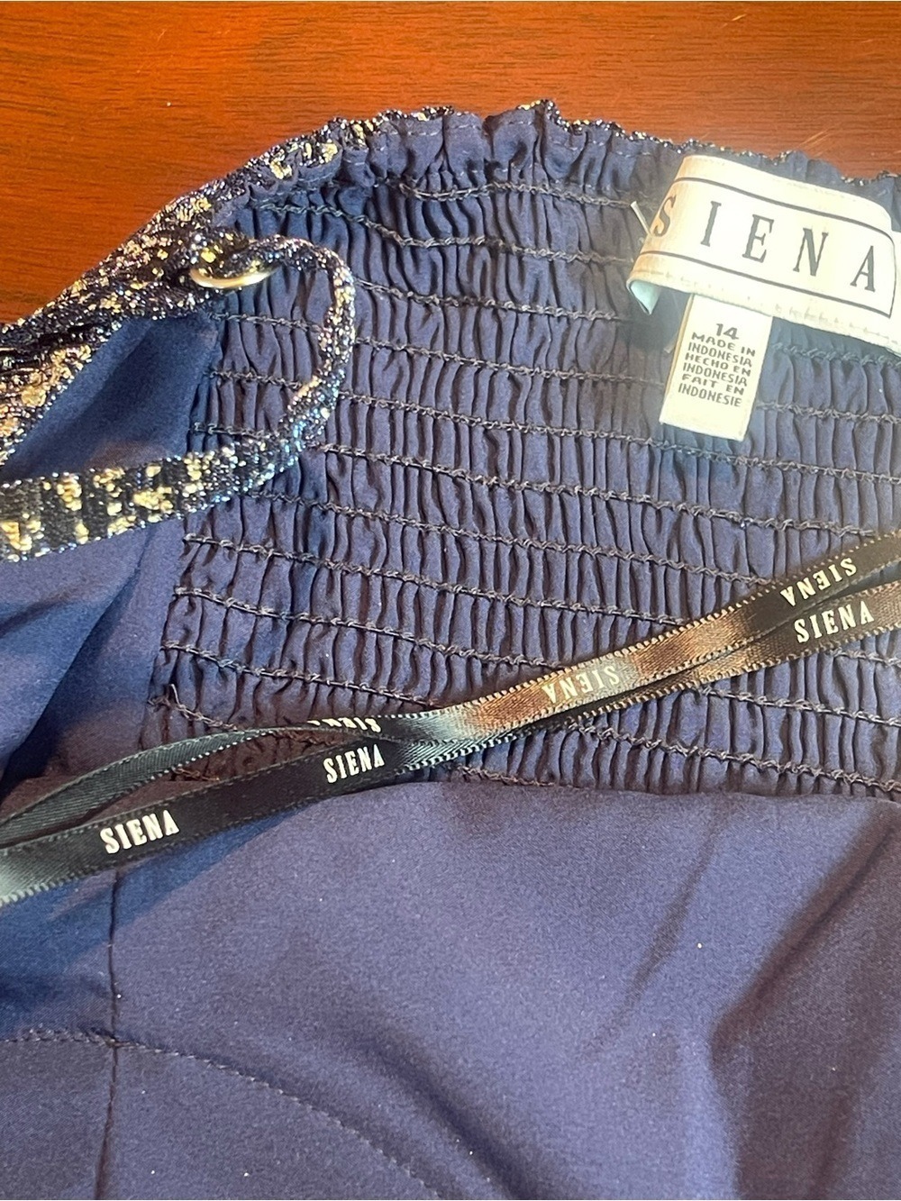 Siena Navy Gold Metallic Tiered Maxi Dress New With Tags Size 14 Shimmer Gown - Picture 11 of 17